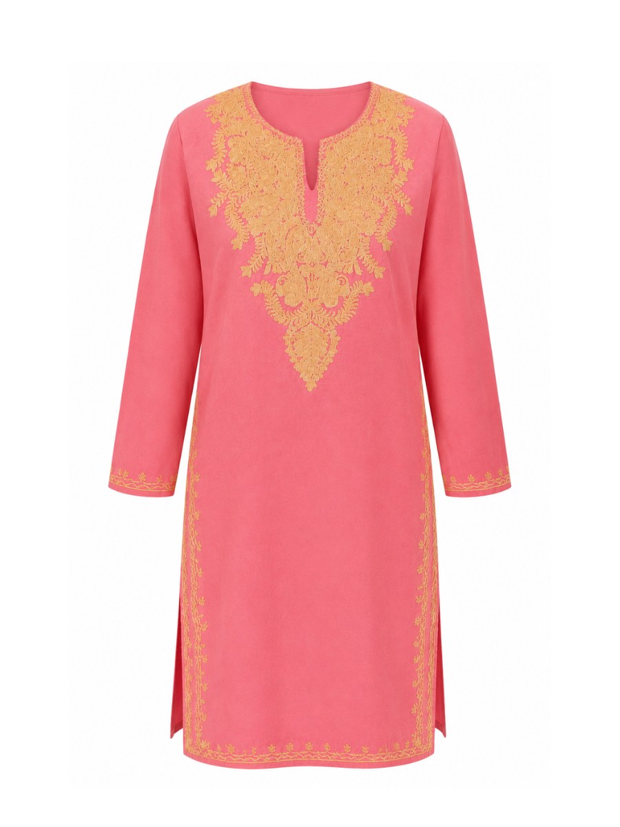 Noor : Aari embroidery summer kurti | Pink